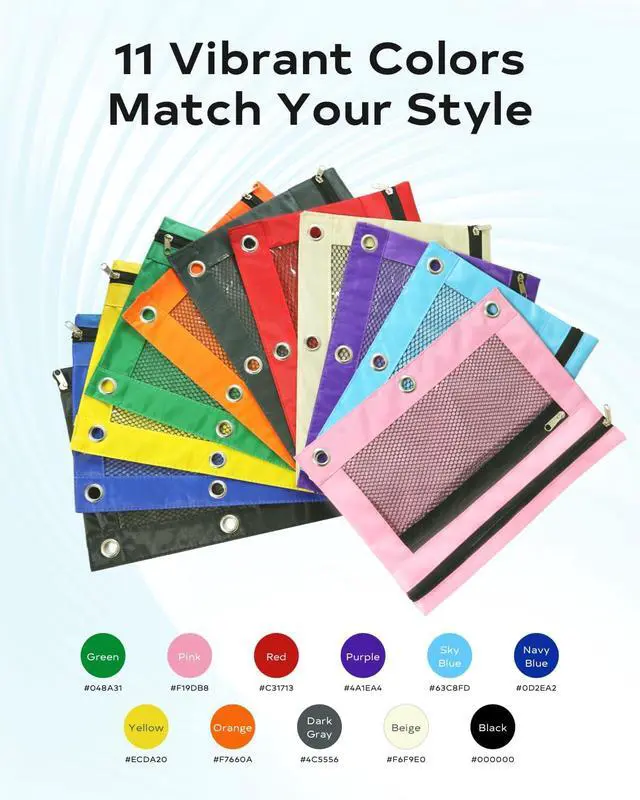 Alt view image 7 of 7 - Pencil Pouch 3 Ring Binder: 3 Ring Binder Pencil Case Bag Zipper Pencil Pouch Bulk Holder Accessories Clear Window Pencil Case Aesthetic Pencil Organizer Pockets (Pink, 1), 3RB-muti