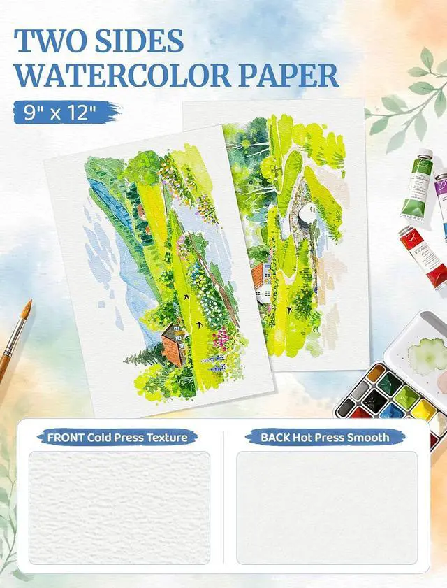 Alt view image 3 of 7 - 21 Sheets Watercolor Paper 9x12, 140 LB Cold Press Watercolor Paper Pad | 300 GSM Water Color Paper 9x12, Art Supplies for Kids Adults, Watercolor Pad for Painting, Sketching, Acrylic, Gouache