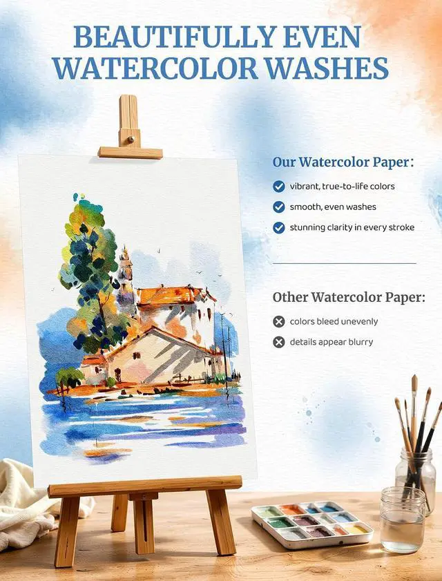 Alt view image 4 of 7 - 21 Sheets Watercolor Paper 9x12, 140 LB Cold Press Watercolor Paper Pad | 300 GSM Water Color Paper 9x12, Art Supplies for Kids Adults, Watercolor Pad for Painting, Sketching, Acrylic, Gouache