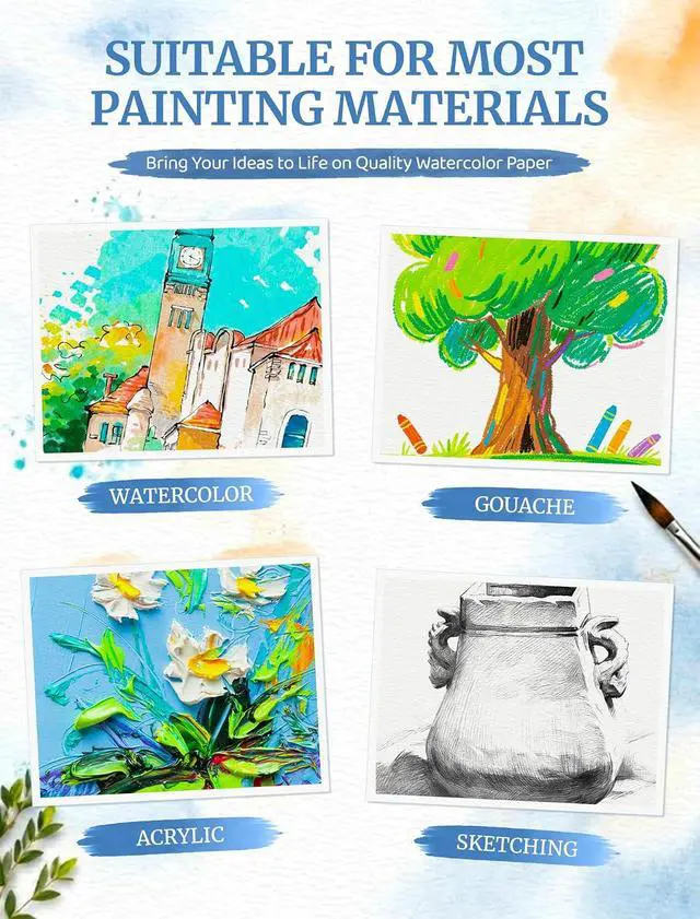 Alt view image 5 of 7 - 21 Sheets Watercolor Paper 9x12, 140 LB Cold Press Watercolor Paper Pad | 300 GSM Water Color Paper 9x12, Art Supplies for Kids Adults, Watercolor Pad for Painting, Sketching, Acrylic, Gouache
