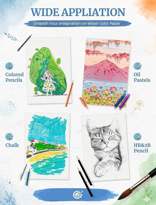 Alt view image 6 of 7 - 21 Sheets Watercolor Paper 9x12, 140 LB Cold Press Watercolor Paper Pad | 300 GSM Water Color Paper 9x12, Art Supplies for Kids Adults, Watercolor Pad for Painting, Sketching, Acrylic, Gouache