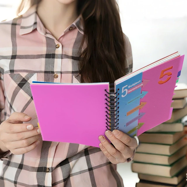 Alt view image 4 of 7 - 5 Subject Notebook, Small Spiral Notebook with Tabs, 6'' x 8'' | Removable Dividers, 180° lay-flat, Portable, College Ruled, 240 Pages Note book, for School Work, Pink