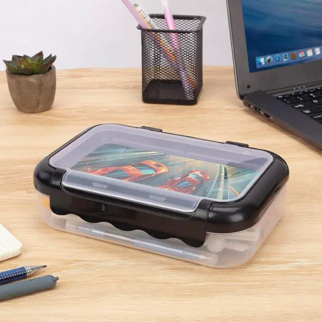 Alt view image 3 of 7 - Recycled Plastic Pencil Box for Boys, 2-Compartment Case, Race Car