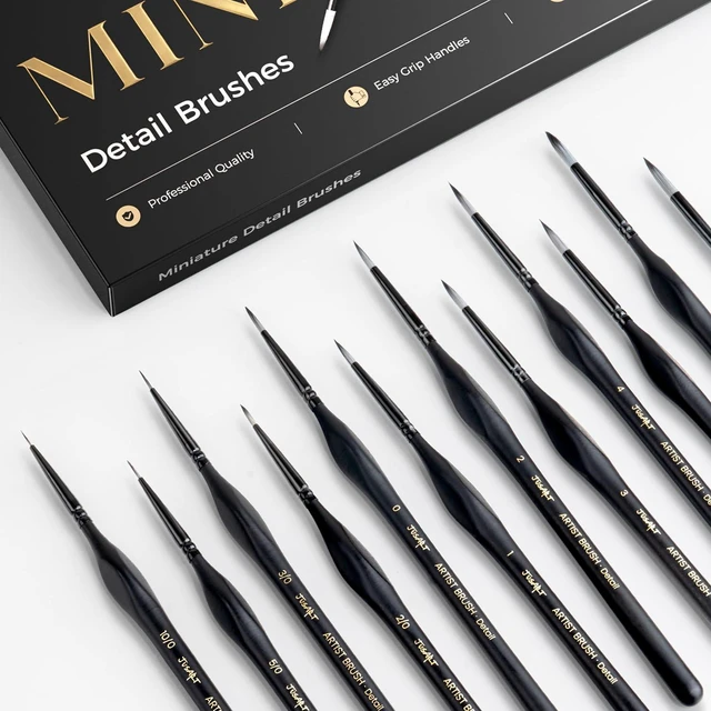 Alt view image 2 of 7 - JUSART Miniature Paint Brushes 12 PCS, Fine Tip Model Paint Brushes, Black | Fine Paint Brushes for Detail, Fine Detailing for Model Painting - Acrylic, Watercolor, Oil, Rock Painting & Paint by Numbe