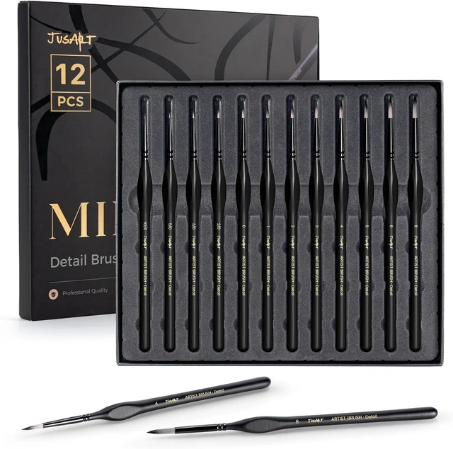 Main image of JUSART Miniature Paint Brushes 12 PCS, Fine Tip Model Paint Brushes, Black | Fine Paint Brushes for Detail, Fine Detailing for Model Painting - Acrylic, Watercolor, Oil, Rock Painting & Paint by Numbe