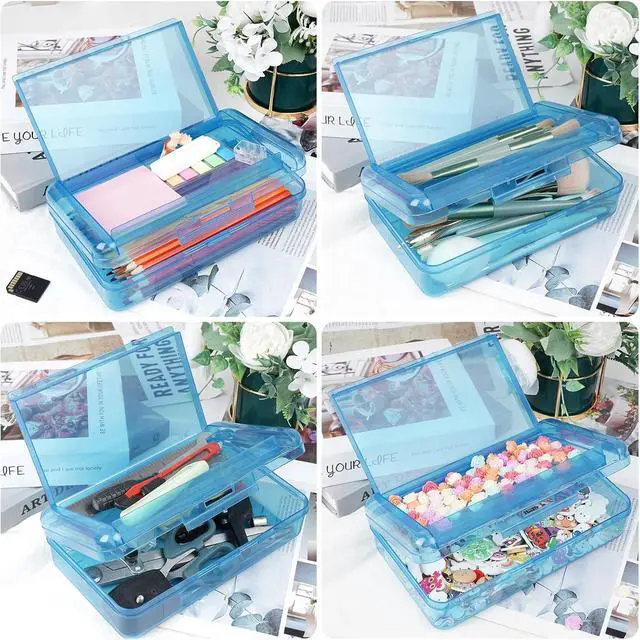Alt view image 5 of 7 - Plastic Pencil Box, Large Capacity Pencil Case, Pencil Boxes | Double Layer for Kids Adults,Colored Pencil Case,Hard Crayon Box Storage with Snap-Tight Lid for School Office Supplies(Blue)