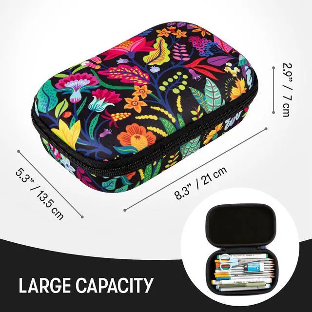 Alt view image 2 of 6 - Flowers Pencil Case for Girls, Cute Aesthetic Pencil Box for School | Large capacity hard shell pencil box, machine washable, secure zipper closure, holds 60 pens & pencils, crack-proof material