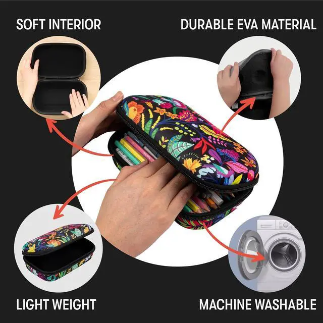 Alt view image 3 of 6 - Flowers Pencil Case for Girls, Cute Aesthetic Pencil Box for School | Large capacity hard shell pencil box, machine washable, secure zipper closure, holds 60 pens & pencils, crack-proof material