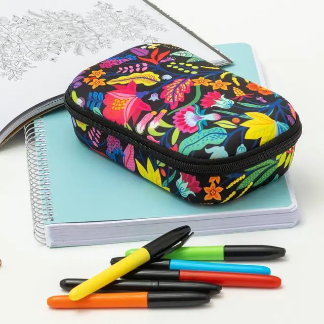 Alt view image 4 of 6 - Flowers Pencil Case for Girls, Cute Aesthetic Pencil Box for School | Large capacity hard shell pencil box, machine washable, secure zipper closure, holds 60 pens & pencils, crack-proof material
