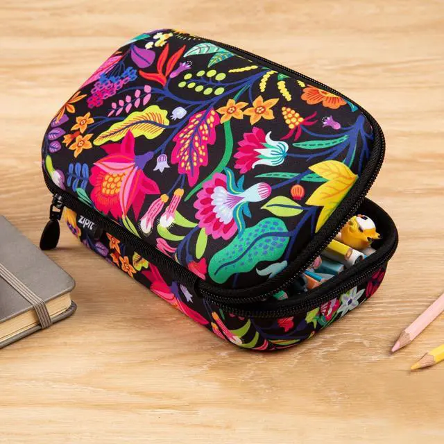 Alt view image 5 of 6 - Flowers Pencil Case for Girls, Cute Aesthetic Pencil Box for School | Large capacity hard shell pencil box, machine washable, secure zipper closure, holds 60 pens & pencils, crack-proof material