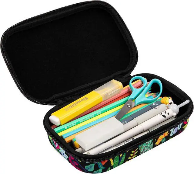 Alt view image 6 of 6 - Flowers Pencil Case for Girls, Cute Aesthetic Pencil Box for School | Large capacity hard shell pencil box, machine washable, secure zipper closure, holds 60 pens & pencils, crack-proof material