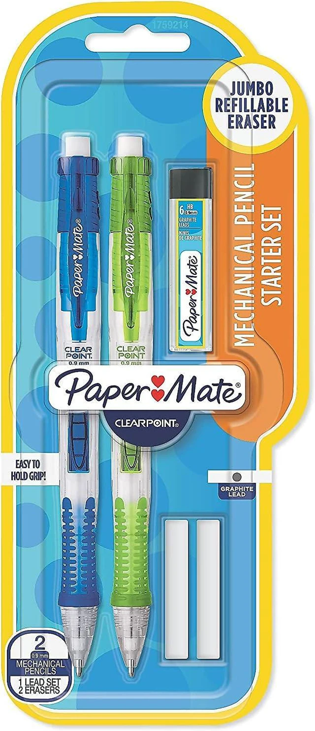 Alt view image 2 of 3 - 1759214 Clear Point Mechanical Pencil Starter Set, 0.9 mm, Lime Green, Royal Blue, 2/Set
