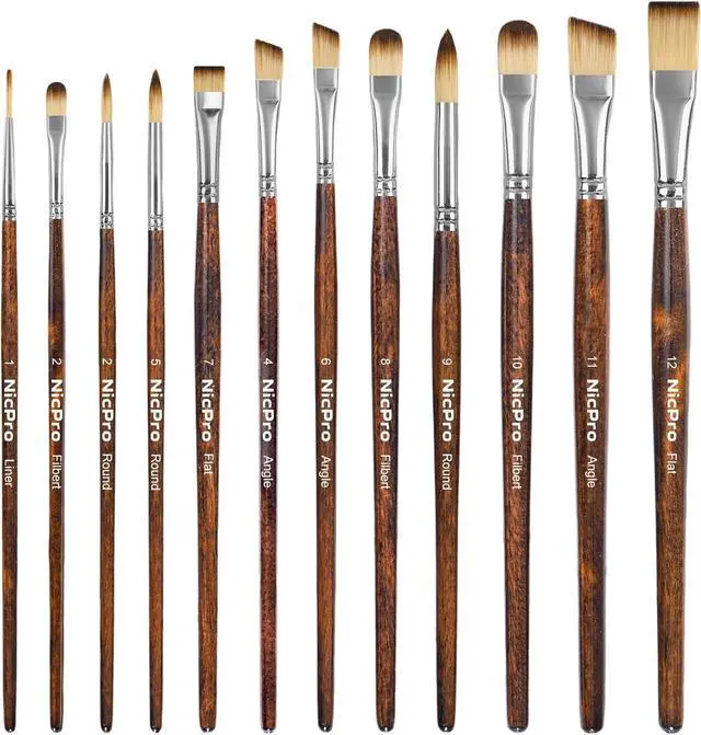 Main image of 12PCS Artist Paint Brush Set, Paint Brushes for Acrylic Painting | Craft Paintbrushes for Oil Watercolor Gouache, Tempera, Face Body, Fabric, Model, Art Supplies for Artists Beginners (Wood)