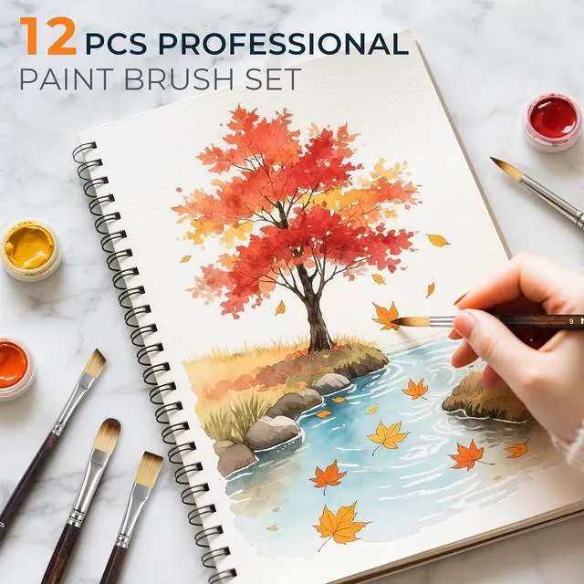 Alt view image 6 of 7 - 12PCS Artist Paint Brush Set, Paint Brushes for Acrylic Painting | Craft Paintbrushes for Oil Watercolor Gouache, Tempera, Face Body, Fabric, Model, Art Supplies for Artists Beginners (Wood)