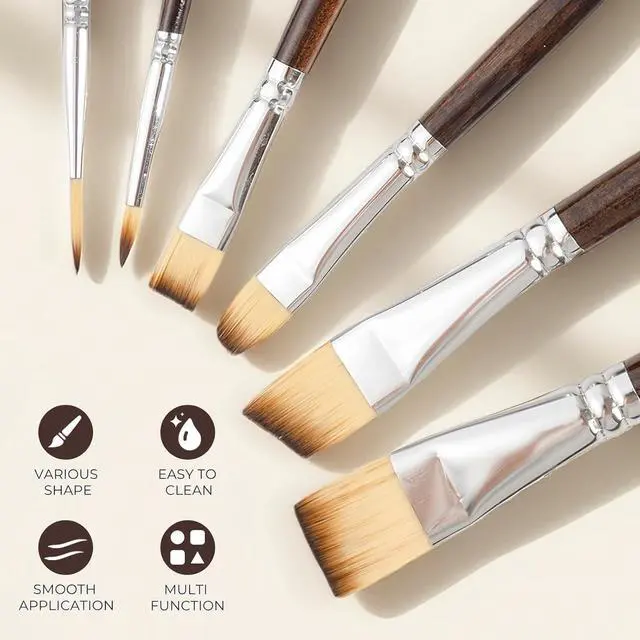 Alt view image 4 of 7 - 12PCS Artist Paint Brush Set, Paint Brushes for Acrylic Painting | Craft Paintbrushes for Oil Watercolor Gouache, Tempera, Face Body, Fabric, Model, Art Supplies for Artists Beginners (Wood)