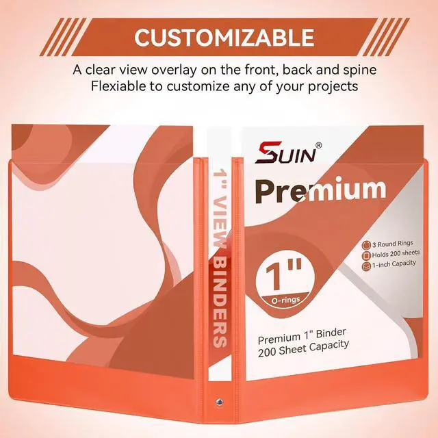 Alt view image 4 of 7 - 1 Inch 3 Ring Binder, Clear 1'' View Presentation Binders with 2 Pockets, Fits 8.5 x 11 Letter Size, Durable Polypropylene, Non-Stick & PVC-Free for School, Office & Home (Orange)