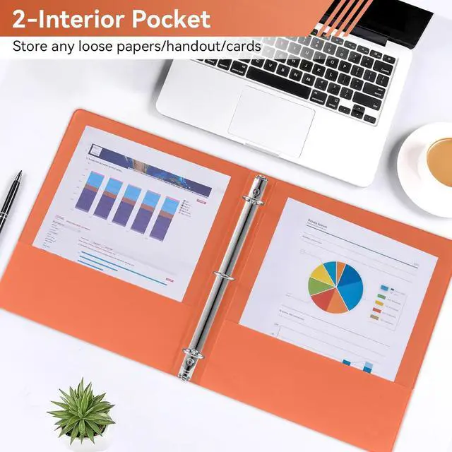 Alt view image 5 of 7 - 1 Inch 3 Ring Binder, Clear 1'' View Presentation Binders with 2 Pockets, Fits 8.5 x 11 Letter Size, Durable Polypropylene, Non-Stick & PVC-Free for School, Office & Home (Orange)