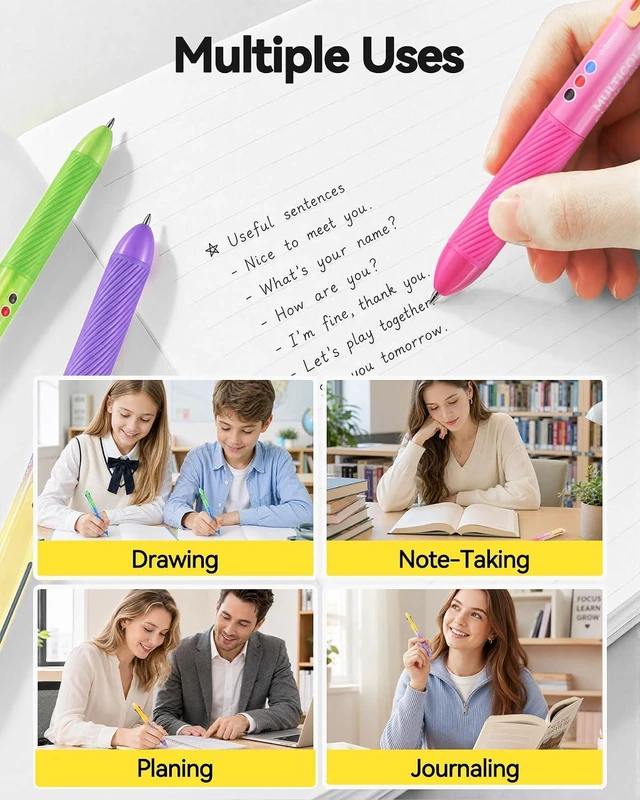 Alt view image 7 of 7 - Erasable Gel Pens, 3 Colors Erasable Pens 4-Pack, Make Mistakes Disappear, 0.5mm Fine Point, Writing Instruments for School Supplies, Office, Note Taking, Journaling & Planning