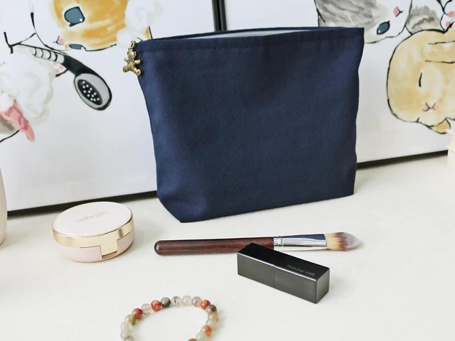 Alt view image 2 of 7 - Large Makeup Bag Travel Cosmetic Pouch, Navy Blue GR | Logo-Free, Blank Canvas Pouch, Customizable DIY Craft Bag for Painting and Embroidery, Personalization Gift
