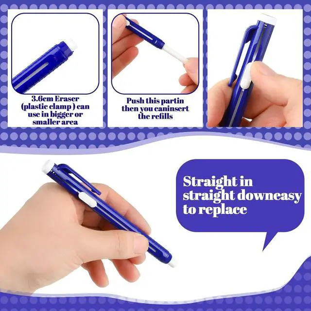 Alt view image 4 of 7 - 12 Pieces Retractable Mechanical Eraser Pen Bulks, Solid Blue