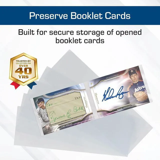 Alt view image 2 of 7 - Booklet Card Sleeves - 50 Pack | Crystal Clear Polypropylene Sleeves for Ultimate Preservation and Display | 7 3/8 x 2 5/8 Inches | Acid-Free Protection for Trading Card Booklets