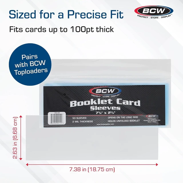 Alt view image 3 of 7 - Booklet Card Sleeves - 50 Pack | Crystal Clear Polypropylene Sleeves for Ultimate Preservation and Display | 7 3/8 x 2 5/8 Inches | Acid-Free Protection for Trading Card Booklets