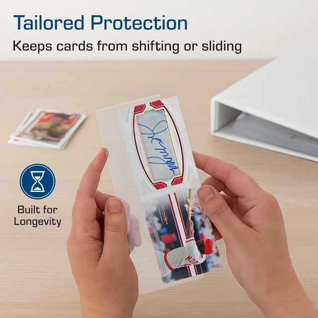 Alt view image 4 of 7 - Booklet Card Sleeves - 50 Pack | Crystal Clear Polypropylene Sleeves for Ultimate Preservation and Display | 7 3/8 x 2 5/8 Inches | Acid-Free Protection for Trading Card Booklets