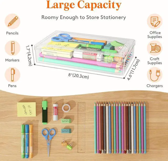 Alt view image 2 of 7 - Plastic Pencil Box with Snap-tight Lid, 2 Pack | Large Capacity Hard Pencil Case Holder, Craft Organizer for Art Supply, Office, College, Classroom Must Have