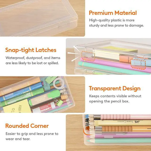 Alt view image 3 of 7 - Plastic Pencil Box with Snap-tight Lid, 2 Pack | Large Capacity Hard Pencil Case Holder, Craft Organizer for Art Supply, Office, College, Classroom Must Have
