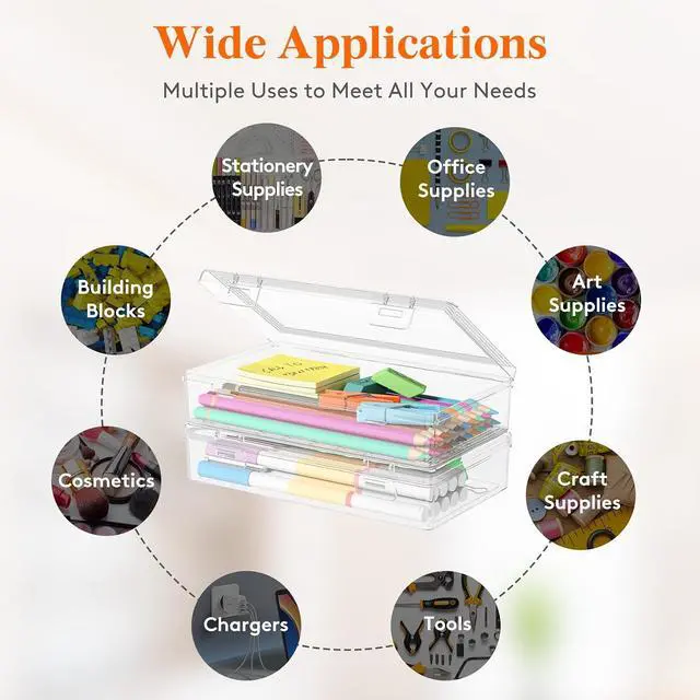 Alt view image 5 of 7 - Plastic Pencil Box with Snap-tight Lid, 2 Pack | Large Capacity Hard Pencil Case Holder, Craft Organizer for Art Supply, Office, College, Classroom Must Have
