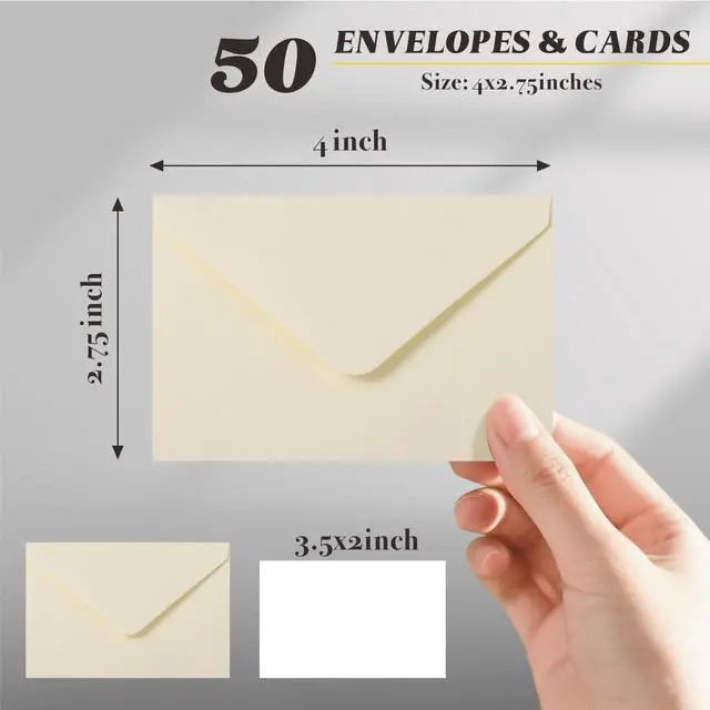 Alt view image 2 of 7 - 50 Sets Cream Mini Envelopes with Blank Gift Cards, Business & Note Cards - Wedding Invitation, Graduation, Holiday Pocket Envelopes 4x2.75" Bulk for Party Favors & Scrapbooking
