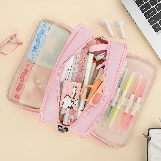 Alt view image 2 of 7 - Cute Pencil Case Pouch For Girl Boy Kids Personalized Initial Pencil Bag | Extra Large Capacity 3 Compartment,Preppy Aesthetic Big Pen Case Pouch Crayon Marker Bag For College School Gift