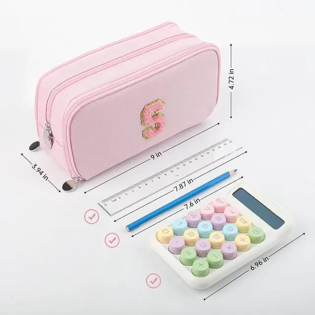 Alt view image 7 of 7 - Cute Pencil Case Pouch For Girl Boy Kids Personalized Initial Pencil Bag | Extra Large Capacity 3 Compartment,Preppy Aesthetic Big Pen Case Pouch Crayon Marker Bag For College School Gift