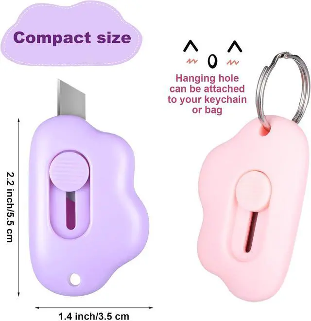 Alt view image 2 of 7 - 6 Pieces Mini Cloud Letter Opener Retractable, Small Cute Box Cutter Keychain, Tiny Utility Retractable Knives Letter Opener for Envelope Package Carton Portable Key Chain Hole Slitter School