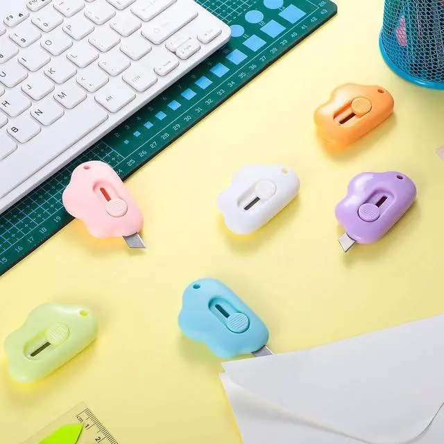 Alt view image 5 of 7 - 6 Pieces Mini Cloud Letter Opener Retractable, Small Cute Box Cutter Keychain, Tiny Utility Retractable Knives Letter Opener for Envelope Package Carton Portable Key Chain Hole Slitter School