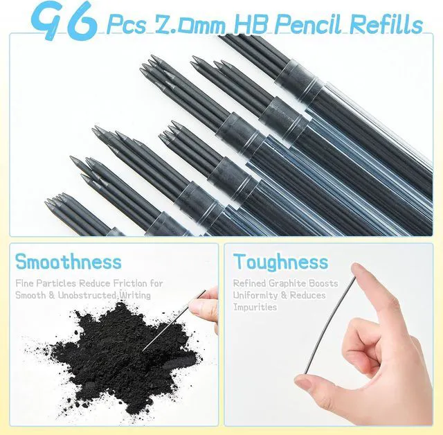 Alt view image 5 of 7 - 8 Pack 2.0mm HB Kids Mechanical Pencils, Break-Resistant Thick Lead