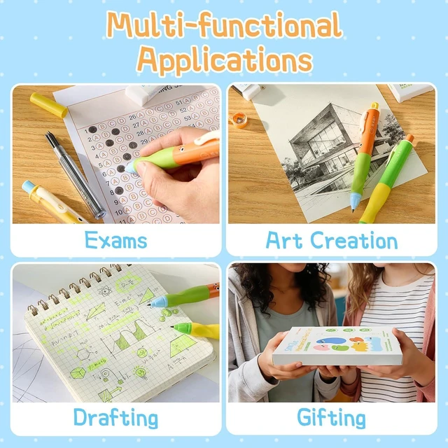 Alt view image 7 of 7 - 8 Pack 2.0mm HB Kids Mechanical Pencils, Break-Resistant Thick Lead