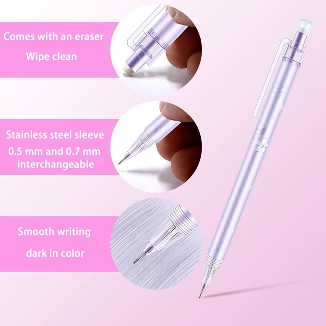 Alt view image 3 of 7 - 6Pcs Purple Cherry Blossom Mechanical Pencils, 0.5mm & 0.7mm Pencils