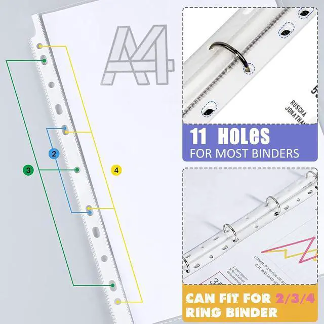 Alt view image 3 of 7 - Binder Dividers & Sheet Protectors for 2/3/4 Ring Binder - 3 Sets of 24 Pack A4 Plastic Sleeves with 8 Tab Binder Sleeves, Clear Page Protectors for School, Home & Office Organization
