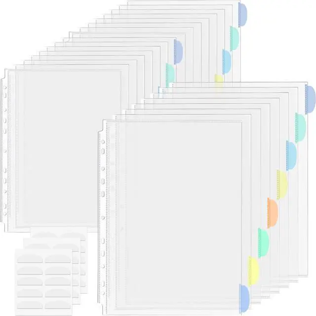 Main image of Binder Dividers & Sheet Protectors for 2/3/4 Ring Binder - 3 Sets of 24 Pack A4 Plastic Sleeves with 8 Tab Binder Sleeves, Clear Page Protectors for School, Home & Office Organization