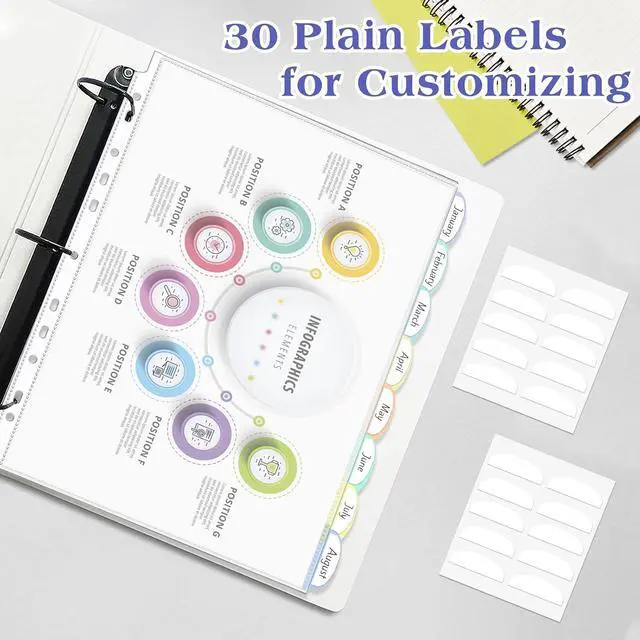 Alt view image 6 of 7 - Binder Dividers & Sheet Protectors for 2/3/4 Ring Binder - 3 Sets of 24 Pack A4 Plastic Sleeves with 8 Tab Binder Sleeves, Clear Page Protectors for School, Home & Office Organization