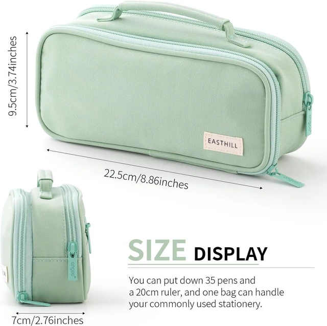 Alt view image 3 of 6 - Large Capacity Pencil Case Pen Pouch Organizer Canvas Pencil Bag with Handle School Supplies for Teen Girls-Green
