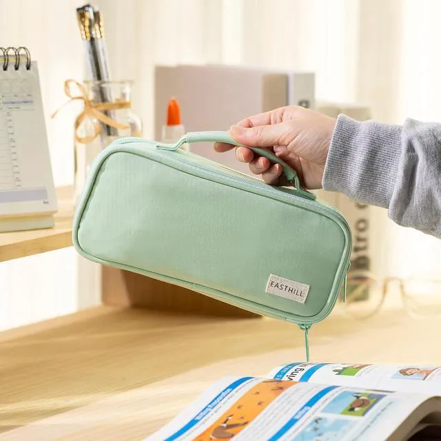Alt view image 6 of 6 - Large Capacity Pencil Case Pen Pouch Organizer Canvas Pencil Bag with Handle School Supplies for Teen Girls-Green