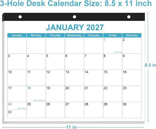 Alt view image 6 of 7 - 2026-2027 Calendar for 3 Ring Binder - Desk Calendar 2026-2027 from July 2026 - December 2027, 18 Months Calendar with Premium Paper, 3-Hole Calendar, 8.5" x 11", Blue