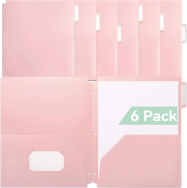 Main image of Plastic Folders with Pockets, 3-Hole, 3 Tab Positions, Pink