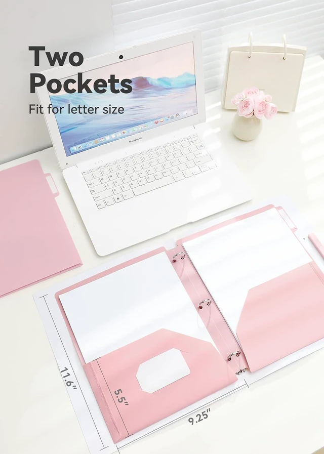 Alt view image 2 of 7 - Plastic Folders with Pockets, 3-Hole, 3 Tab Positions, Pink