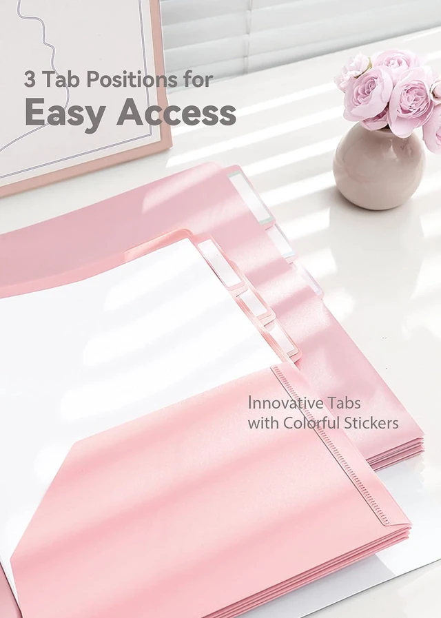 Alt view image 3 of 7 - Plastic Folders with Pockets, 3-Hole, 3 Tab Positions, Pink