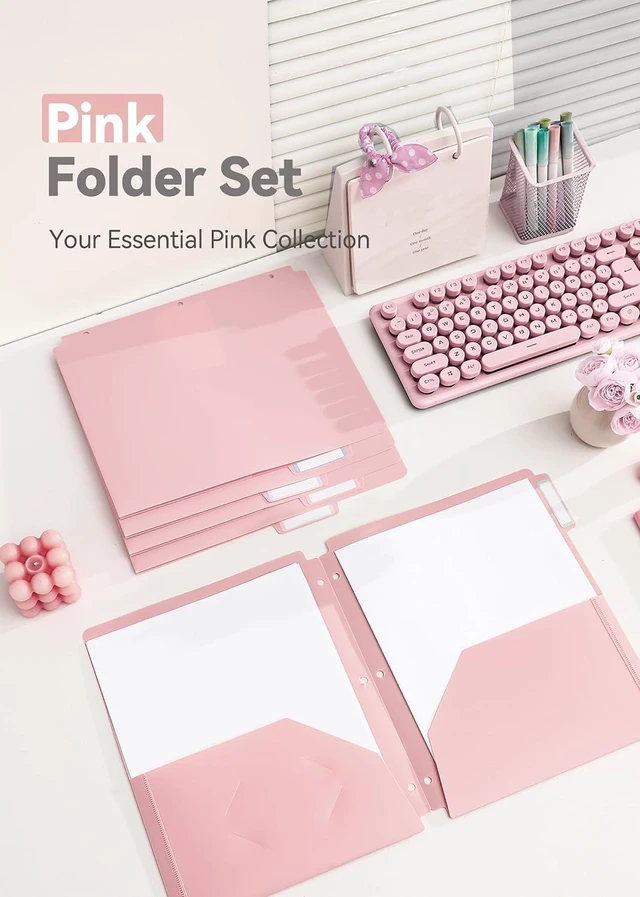 Alt view image 5 of 7 - Plastic Folders with Pockets, 3-Hole, 3 Tab Positions, Pink