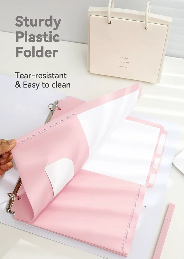 Alt view image 4 of 7 - Plastic Folders with Pockets, 3-Hole, 3 Tab Positions, Pink