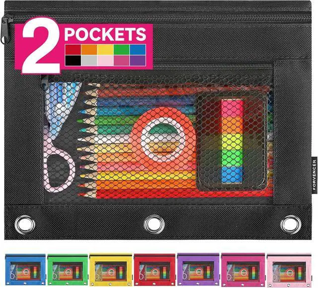 Main image of Pencil Pouch for 3 Ring Binder, Clear Zipper Pencil Pouch Bag | Pencil Case Bag, Pen Organizer for Girls Boys Kids, School Supplies, Back to College Stationery, Black